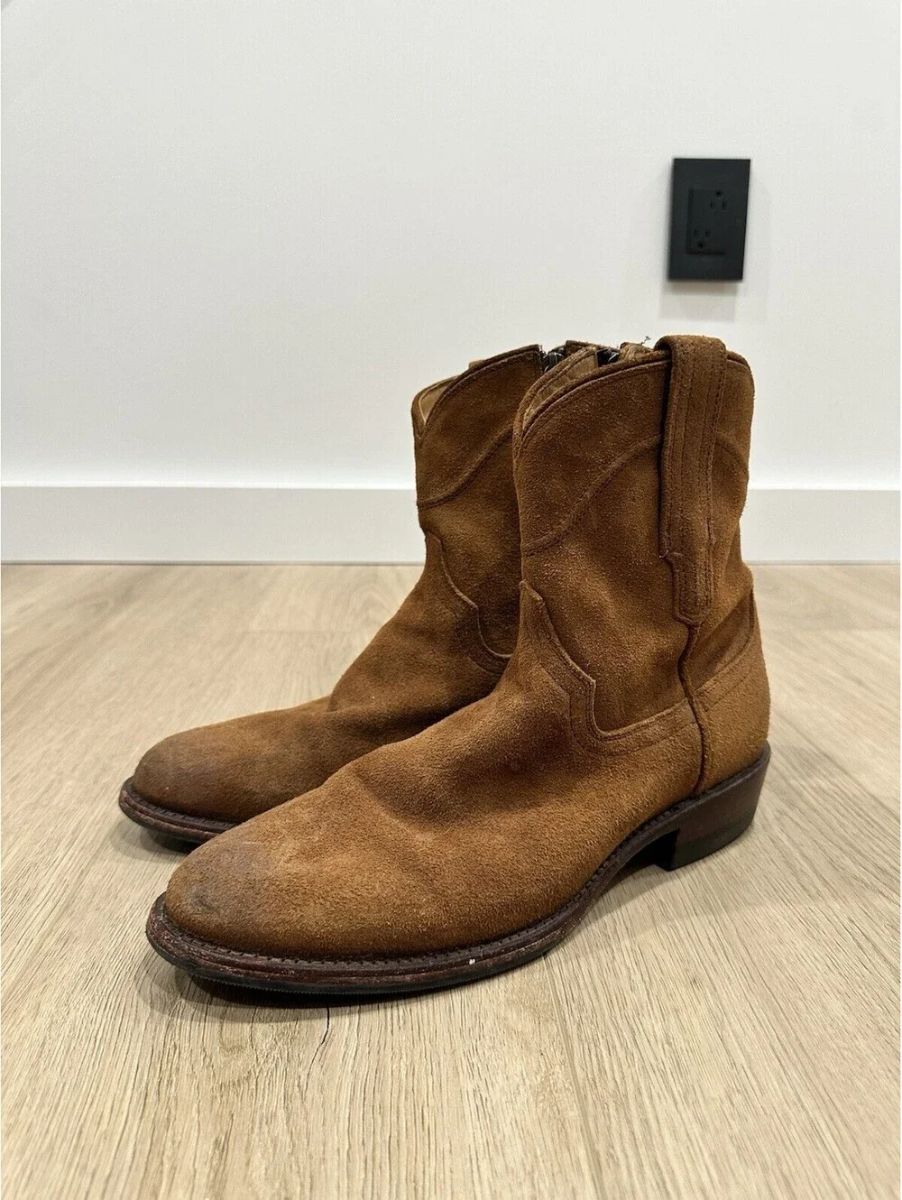 Tecovas “The Dean” Side Zip Cowboy Boots Brown Suede Leather 1012 Men’s 8.5D